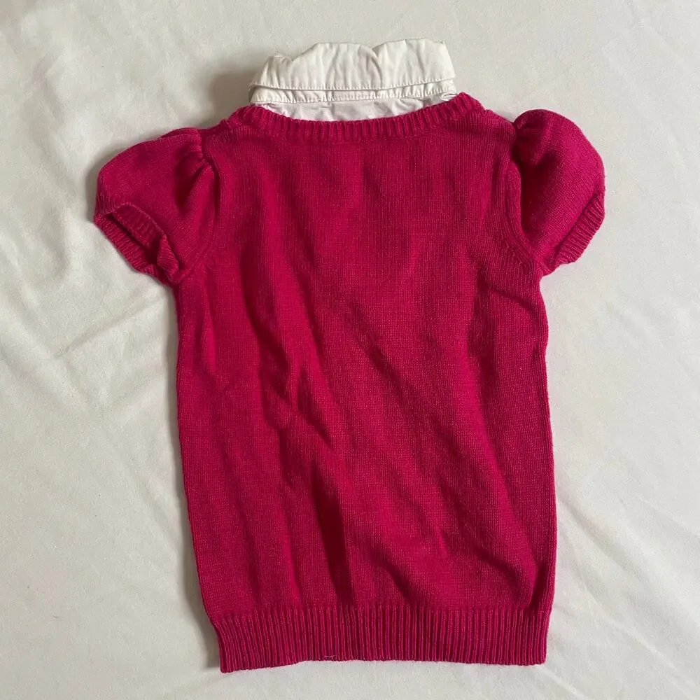 Gymboree Pink Cable Knit Sweater Vest w/ Attached Collar Sz XS 3/4